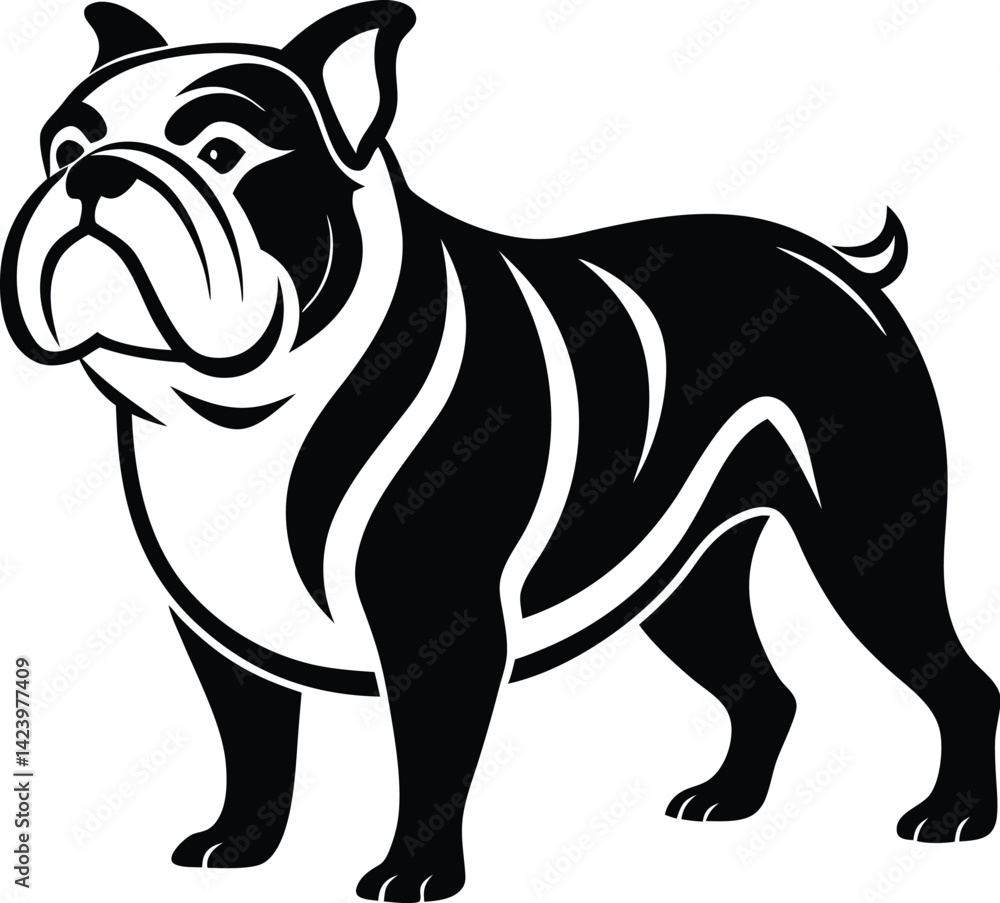 Obraz premium Bulldog silhouetten, British bulldog dog silhouette, Vector illustration silhouette of a dog on a white background