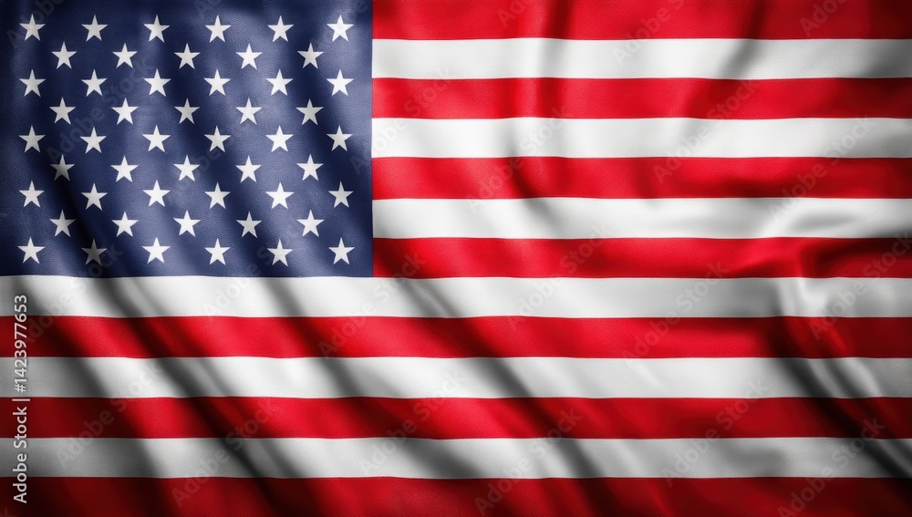 Naklejka premium A close-up of the American flag waving in the wind, an iconic symbol for the United States,symbolizing freedom and liberty.