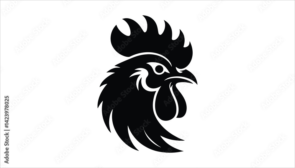 Obraz premium Rooster Head Silhouette Vector for Farm, Logo, and Animal Illustration Design