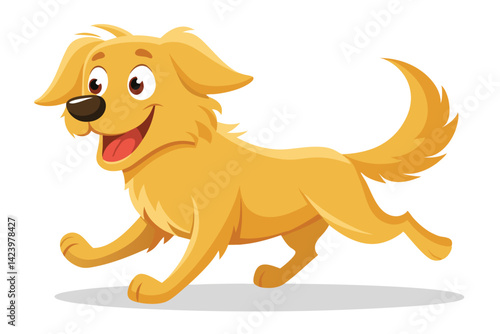 Cartoon Golden Retriever Running with Joyful Expression on White Background