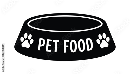 Pet Food Bowl Vector Icon with Paw Print for Dog and Cat Feeding Design