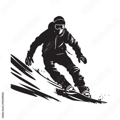 Snowboard black color on isolated white background