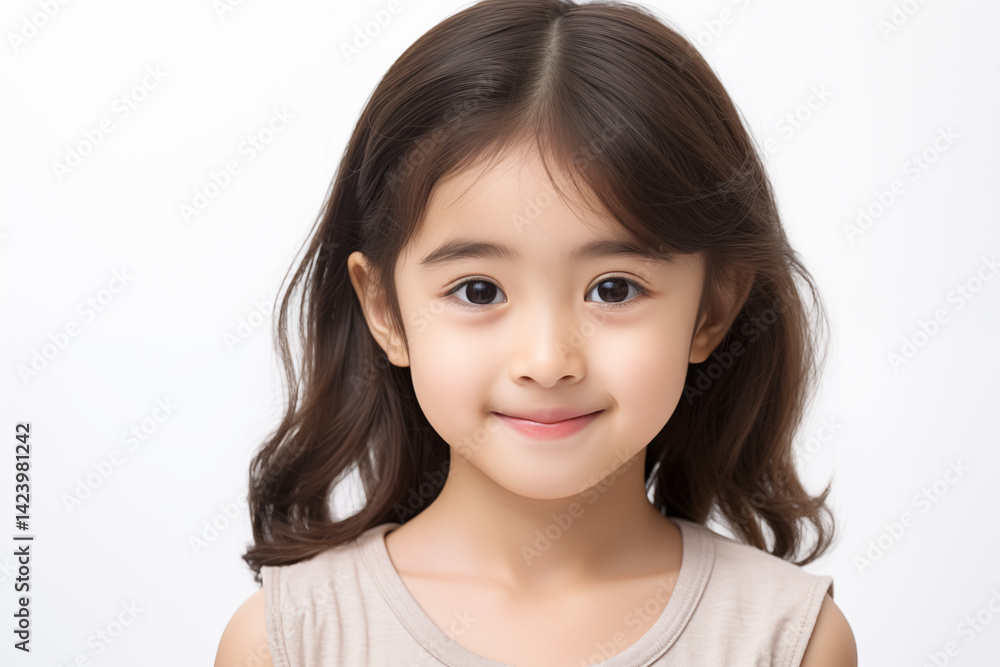 Smiling Asian Girl on White Background – Cheerful Child Portrait, Isolated Studio Shot, Happy Expression – Perfect for Education, Family, Health, or Lifestyle Concepts Smiling Asian Girl on White Background – Cheerful Child Portrait, Isolated Studio Shot, Happy Expression – Perfect for Education, Family, Health, or Lifestyle Concepts