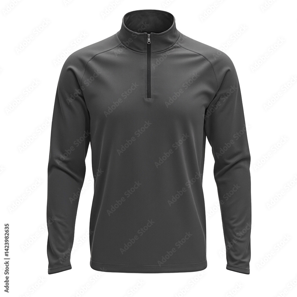 Isolated charcoal athletic quarter zip pullover with performance fit