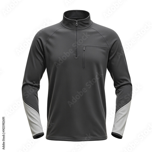 Isolated charcoal athletic quarter zip pullover with performance fit