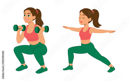 Girl doing sports. Yoga and strength exercises. Health