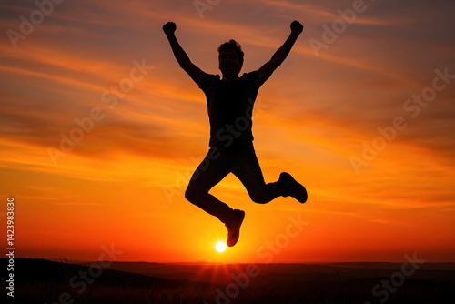 Wallpaper Mural A silhouette of a person jumping against a vibrant sunset, embodying joy and freedom Torontodigital.ca