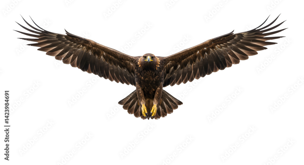 Fototapeta premium Golden eagle in flight dark background