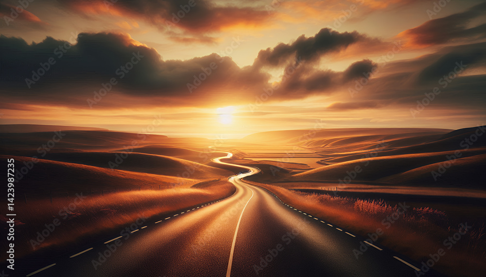 Naklejka premium sunset on the road