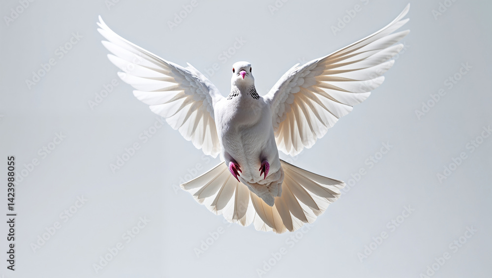 Obraz premium Graceful White Dove Flying With Open Wings Against Clean Background