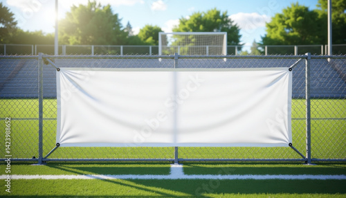 Wallpaper Mural Horizontal banner mockup. Sport field banner mockup with bright green grass and goalpost background for event or sponsor ads Torontodigital.ca