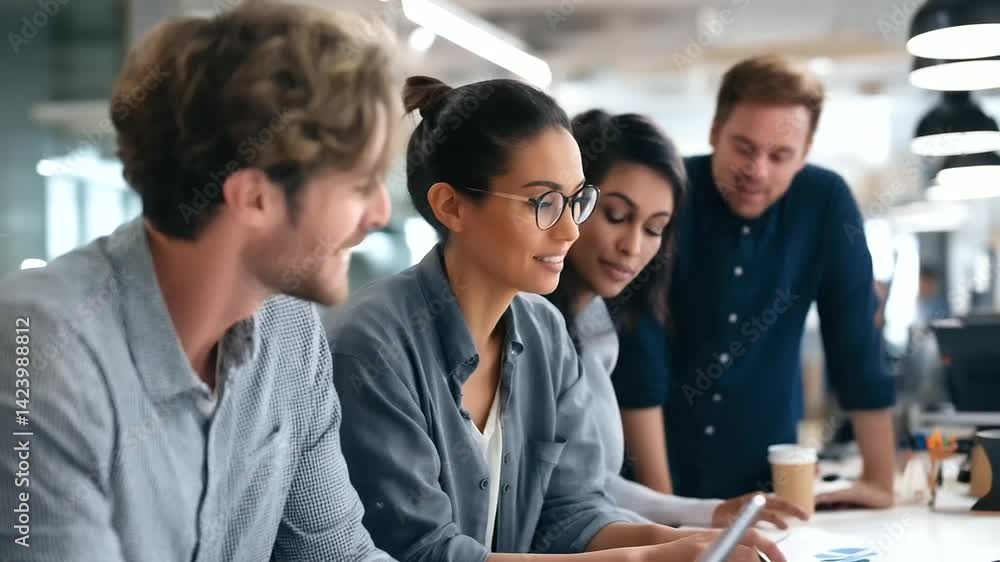 A dynamic team of professionals working together in a vibrant office environment. A dynamic team of professionals working together in a vibrant office environment.