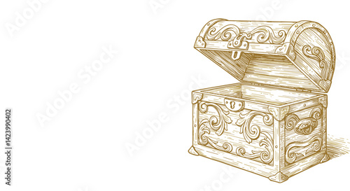 Vintage treasure chest with ornate design opened