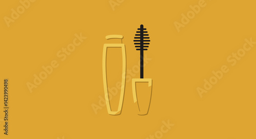 Mascara tube and wand on yellow background
