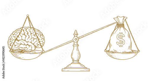 Brain versus money on a balance scale