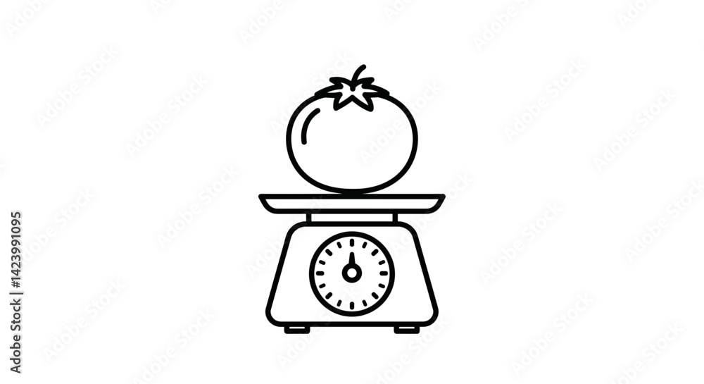 Tomato weighing on kitchen scale Tomato weighing on kitchen scale