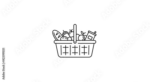 Grocery basket filled with fresh vegetables and fruits