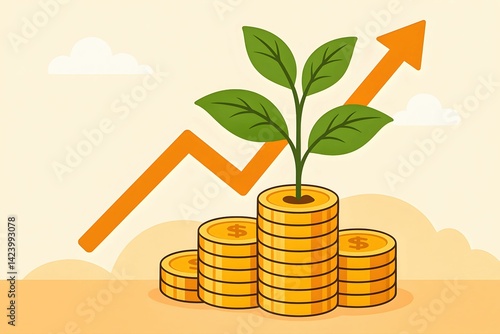 Obraz na płótnie This image depicts a growing plant emerging from stacks of coins, symbolizing financial growth and sustainability w salonie