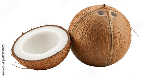 Halved coconut and whole coconut studio shot photo