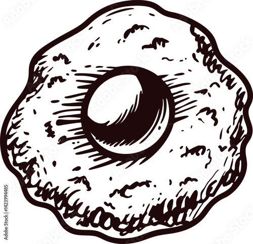 Sketch of a fried sunny side up egg with crisp edges and runny yolk