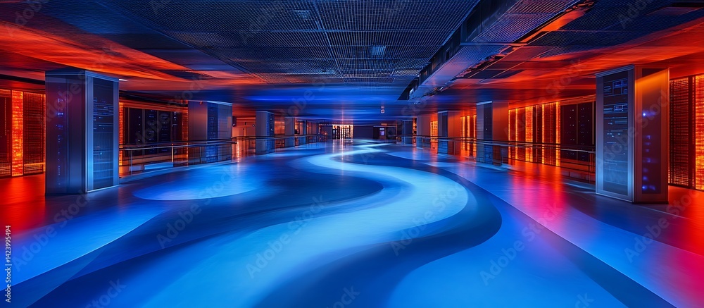 Modern data center, vibrant lighting Modern data center, vibrant lighting