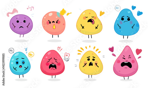 Colorful Emotion Stickers with Mascot Characters for Children's Mood Diary and Mental Health