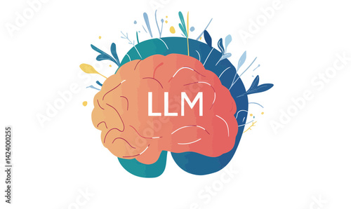 Vector Illustration of Brain Conceptualizing Large Language Models and AI Innovation