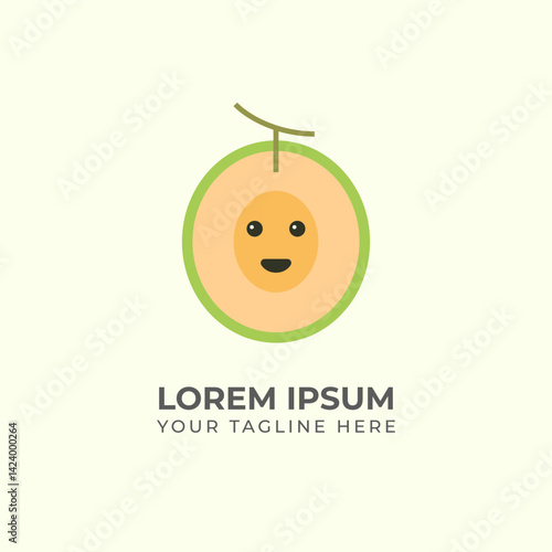 Green yellow melon logo vector, fresh tropical fruit illustration, natural healthy food