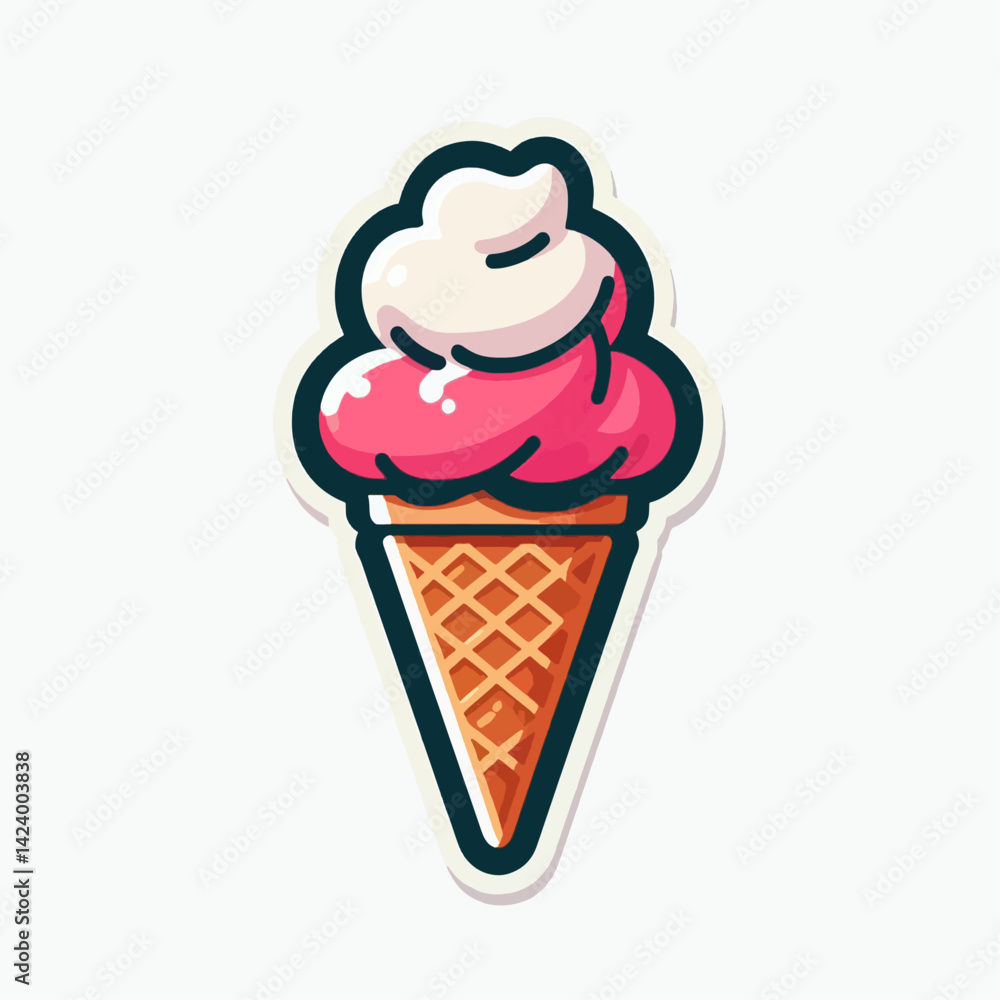 A cartoon image of a vibrant pink ice cream cone with a white whipped cream topping, showing a simple, stylized design. A cartoon image of a vibrant pink ice cream cone with a white whipped cream topping, showing a simple, stylized design.