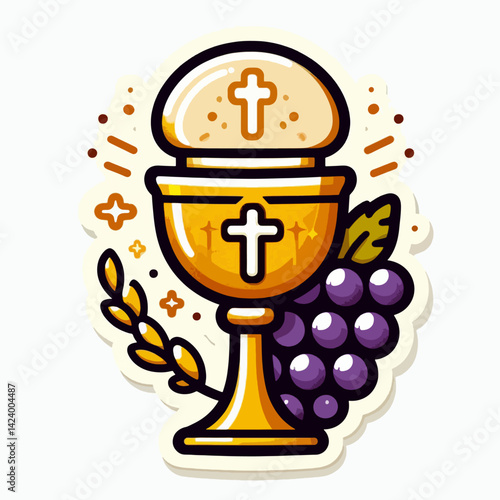 A stylized, graphic depiction of a chalice and host, representing the Eucharist.
