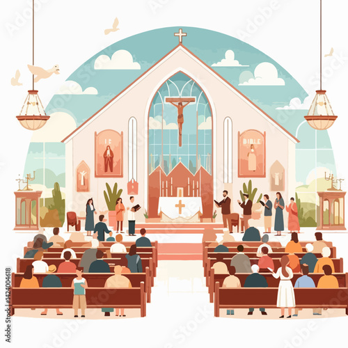 A large group of people attending a religious service in a church.