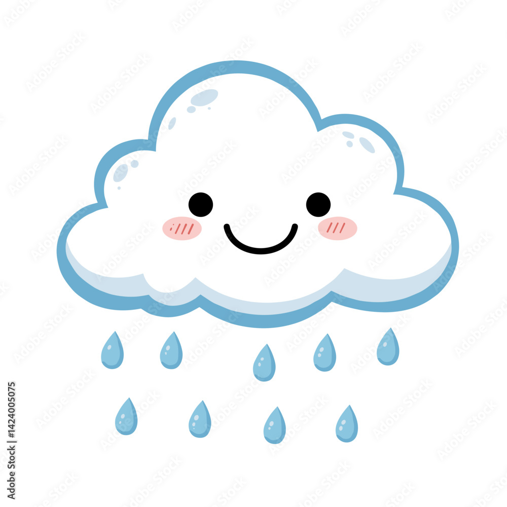 Cute smiling cloud with raindrops in a cheerful style Cute smiling cloud with raindrops in a cheerful style