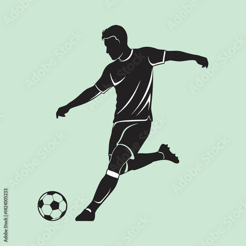 vector illustration of a silhouette of a football player kicking a ball during a match