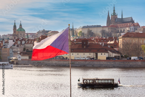 Canvas Print Prague Castle in Prague Czech Republic with Czech flag