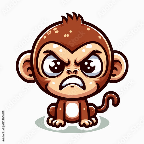 A digitally rendered, cartoonish depiction of an angry-looking baby monkey.