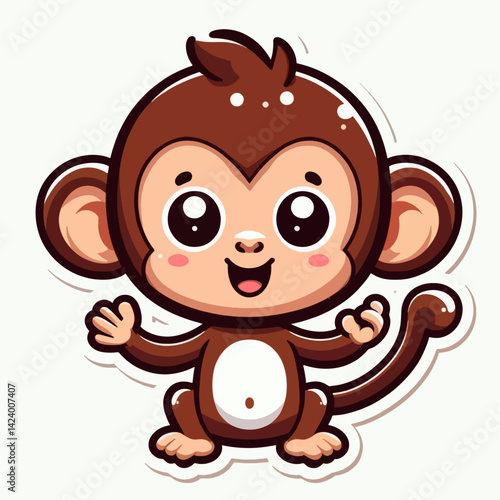 A cheerful cartoon monkey,  displaying a welcoming smile and outstretched hands, set against a plain white background.