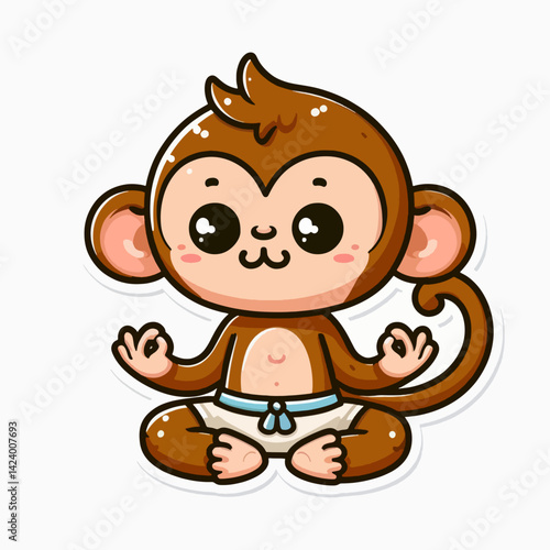 A stylized cartoon image of a monkey in a meditating position, presented in a childlike, friendly manner.