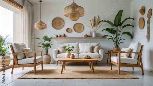 Simple furniture light colors and natural elements create a soothing atmosphere