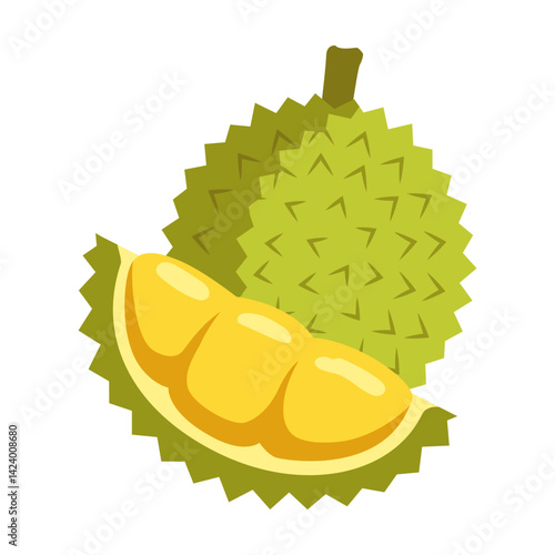Durian fruit with opened section Illustration
