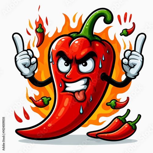 A cartoon chili pepper with a fiery expression, showing heat and agitation.