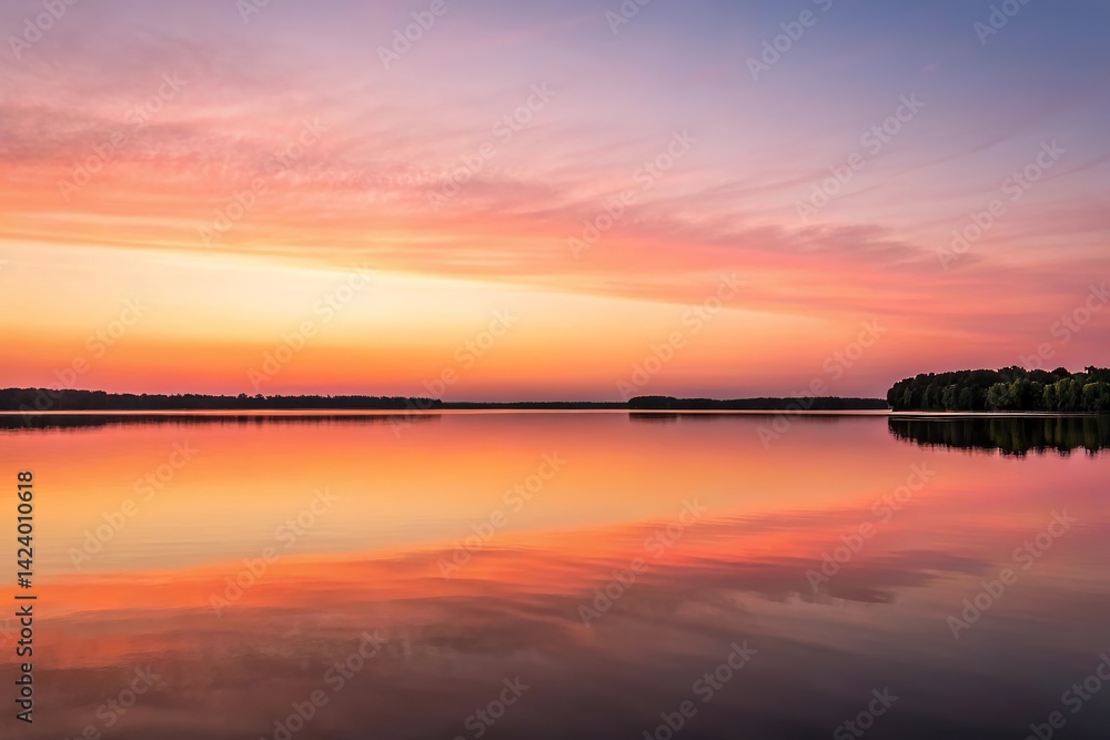 Obraz premium Tranquil Sunset Over Lake