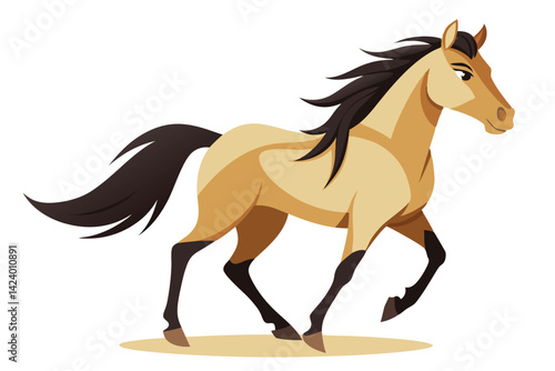 Horse on white, running with brown and tan coloring, with a dark mane