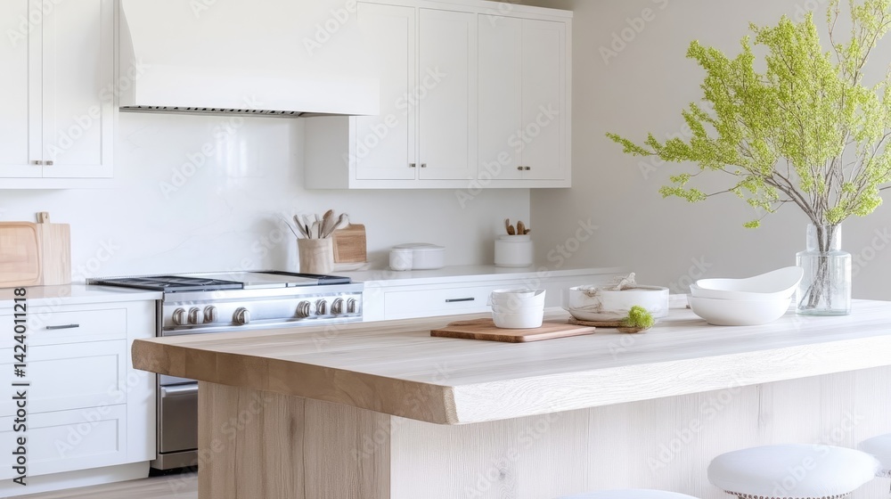 Modern, bright, and minimalist kitchen design with a light, airy feel. Clean lines, natural wood accents, and a focus on simple elegance Modern, bright, and minimalist kitchen design with a light, airy feel. Clean lines, natural wood accents, and a focus on simple elegance