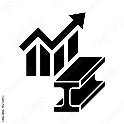 Steel beam icon. Metals industry. Tariffs on steel and aluminium imports. Import tax graph. Vector icon isolated on white background.