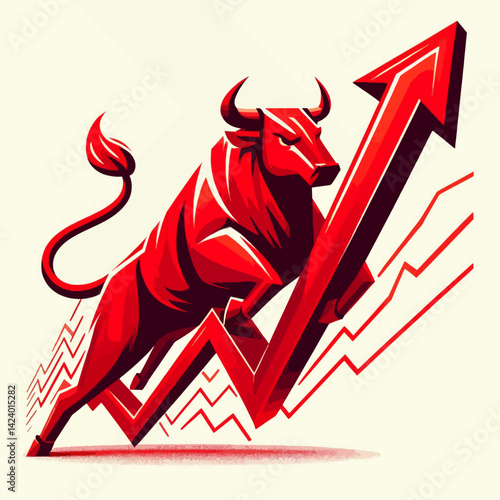 nmr (2A vibrant red bull illustration symbolizes a strong, upward stock market trend, highlighting gains and positive economic momentum.12)_traced
