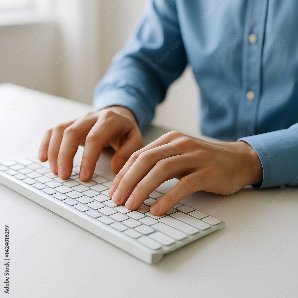 Hands Typing on a White Keyboard Hands Typing on a White Keyboard