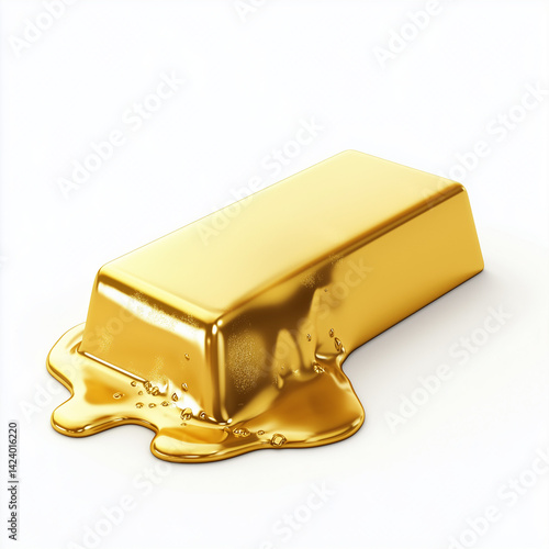 melted gold bar isolated on white background.