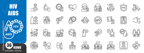 HIV and AIDS . Medical outline icon . Editable stroke . Vector .