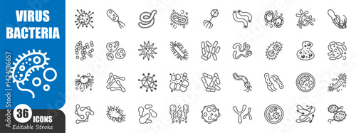 Virus and Bacteria . Medical outline icon . Editable stroke . Vector .