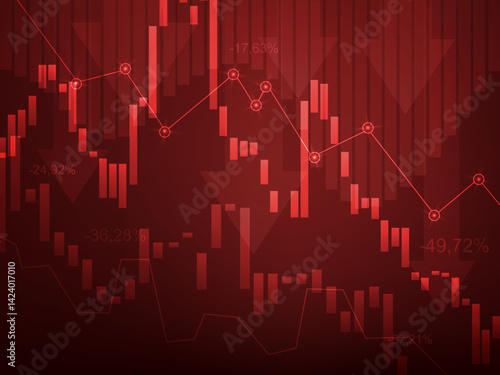 Modern business stock market crash background vector with falling charts on red background.